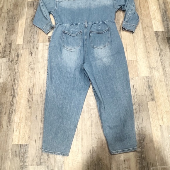 Eloquii Denim Boiler Suit Jumpsuit Light Wash Blue Long Sleeve Plus Size 22 - Picture 9 of 10
